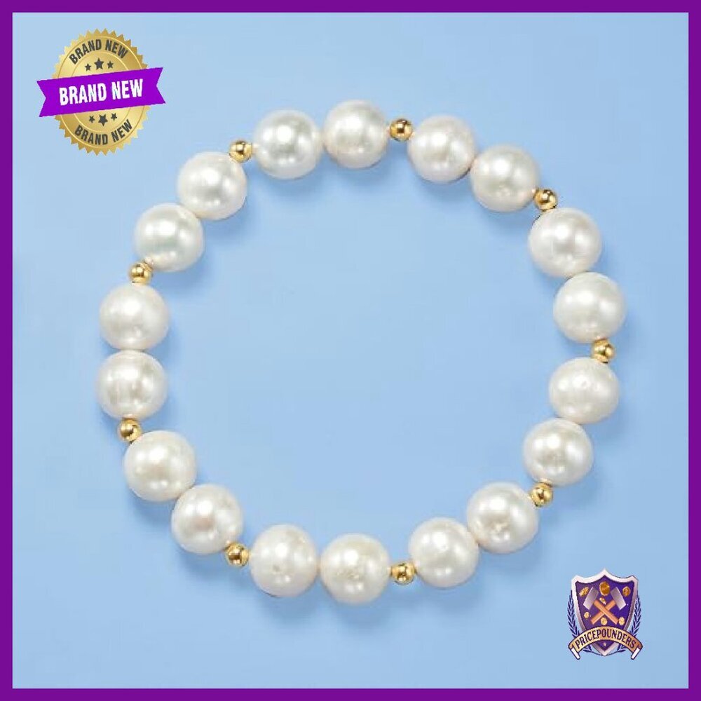 9-10mm Cultured Pearl Stretch Bracelet 14kt Yellow Gold 7in - Picture 5 of 7